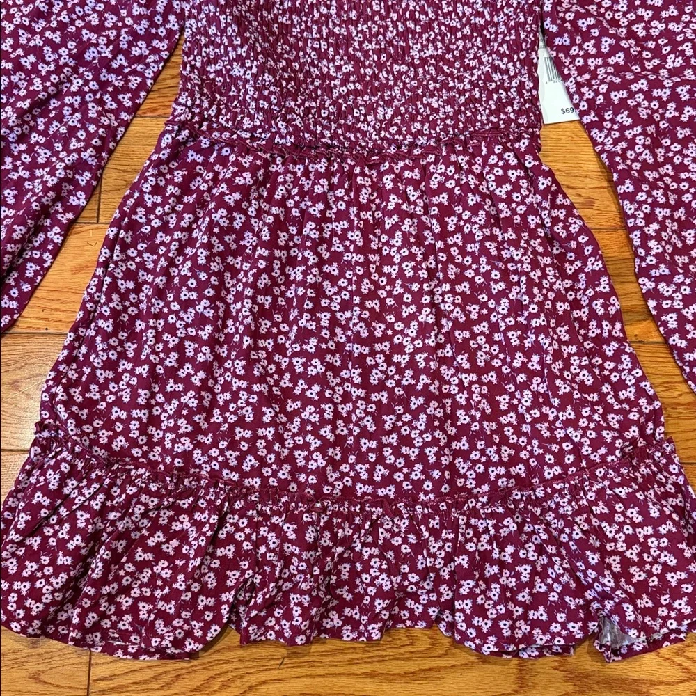 WITH JULES‎ Kids Floral Burgundy Dress with Long Sleeves Size 16